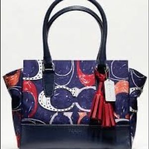 Coach Classic Signature satchel. Navy/Red/Orange. Immaculate condition.